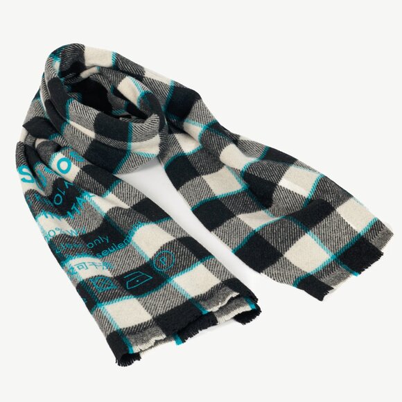 Acne Studios Cassiar Black & White Logo-Print Checked Wool Scarf - Picture 2 of 7